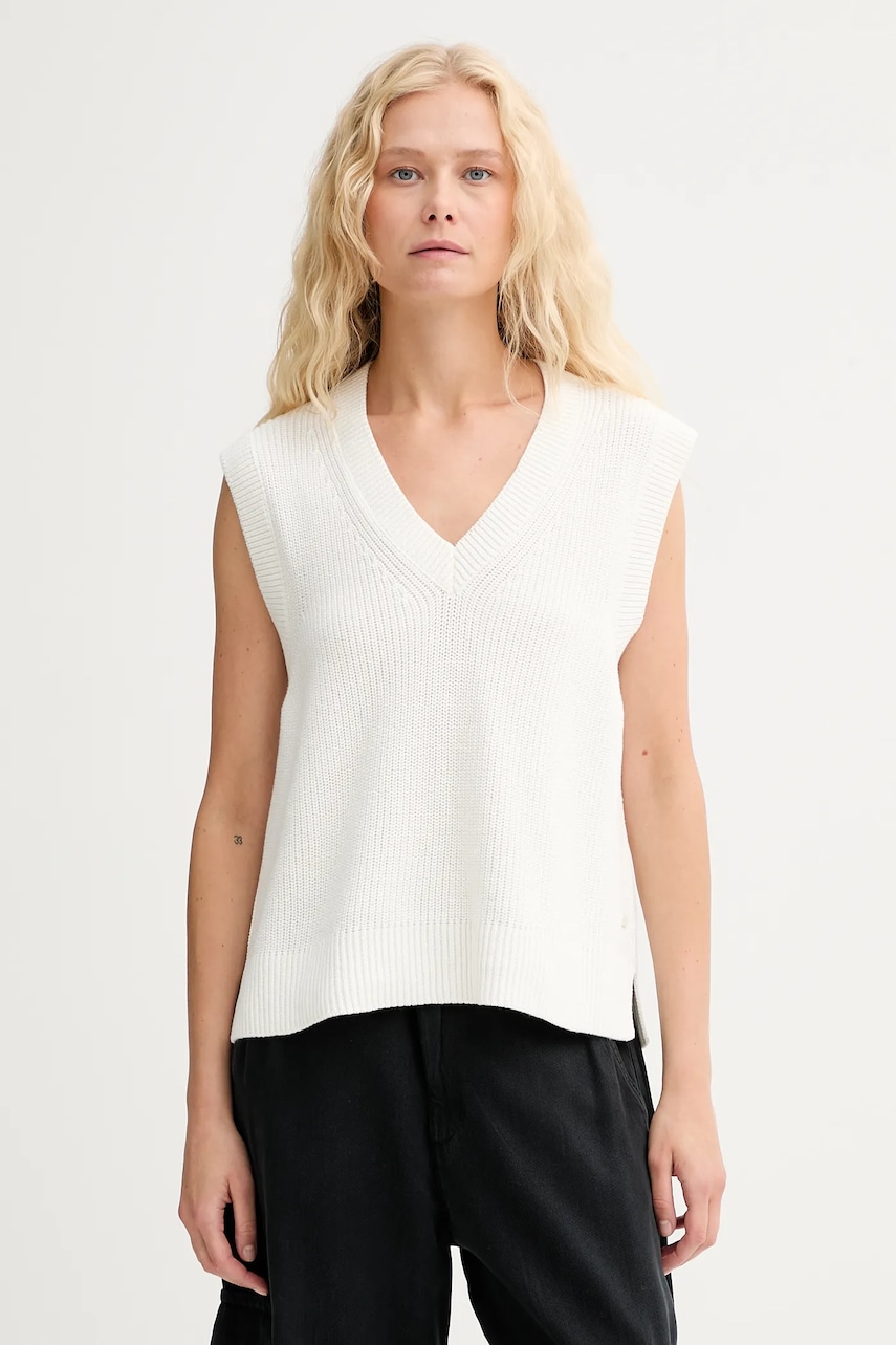 Bavlněná vesta Marc O'Polo dámská, béžová barva, 5000006679