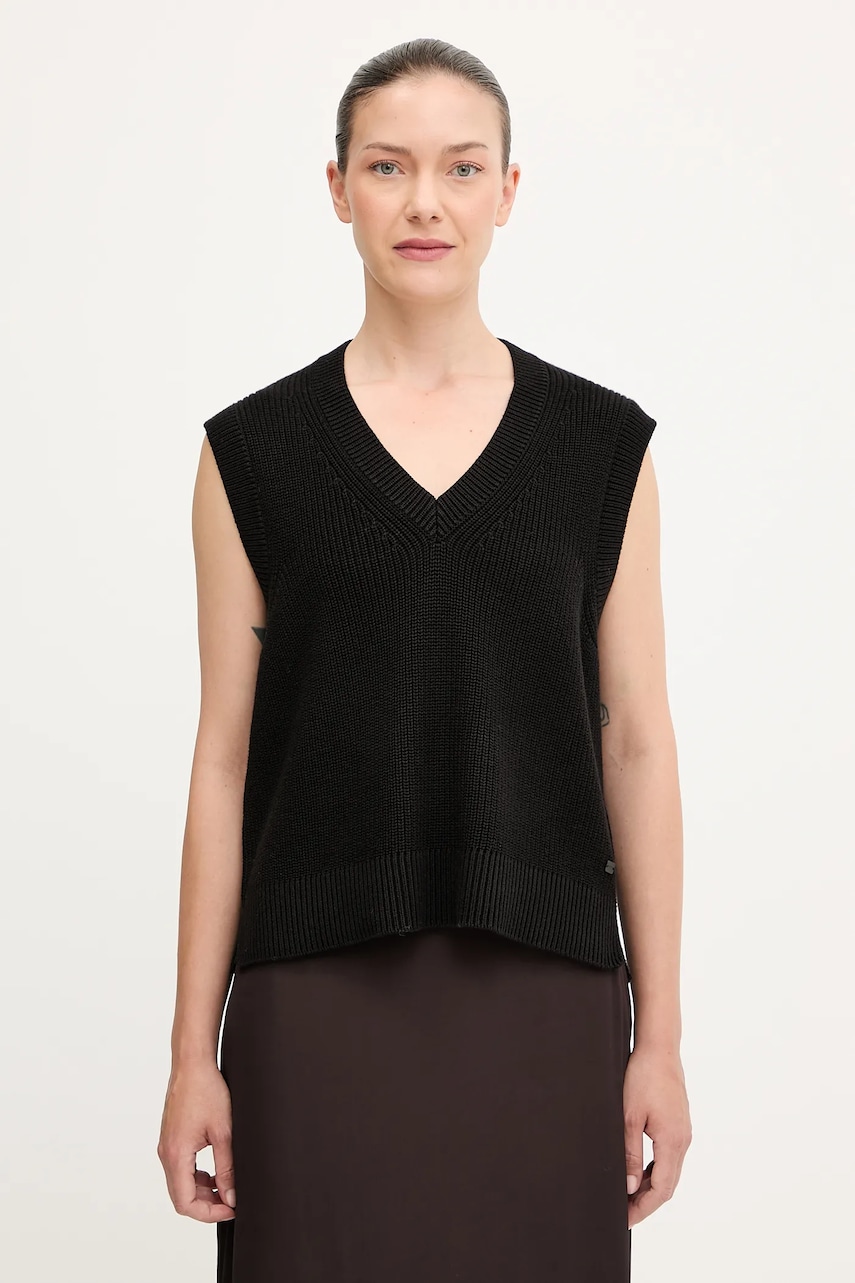 Bavlněná vesta Marc O'Polo dámská, černá barva, 5000006679