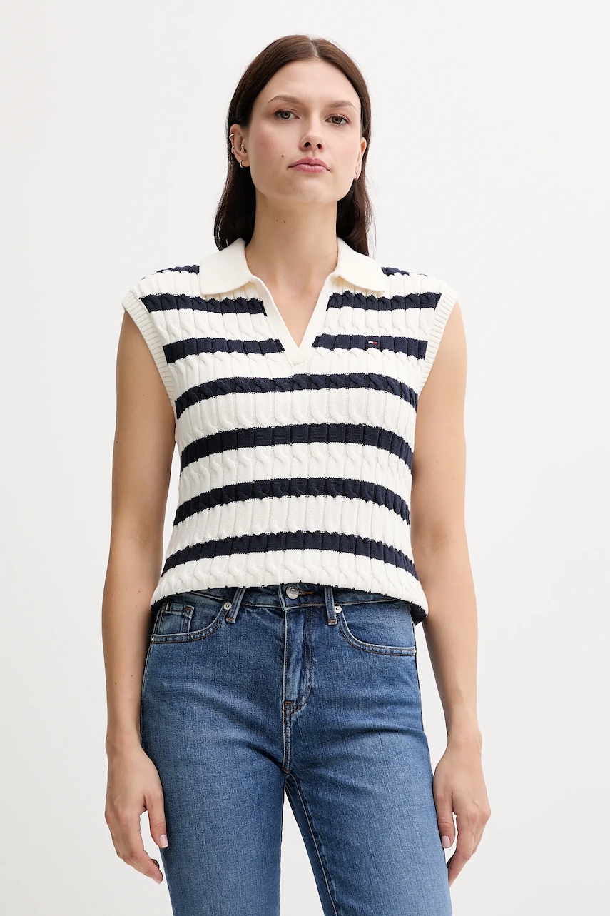 Bavlněná vesta Tommy Hilfiger dámská, béžová barva, WW0WW45655