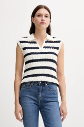 Bavlněná vesta Tommy Hilfiger dámská, béžová barva, WW0WW45655