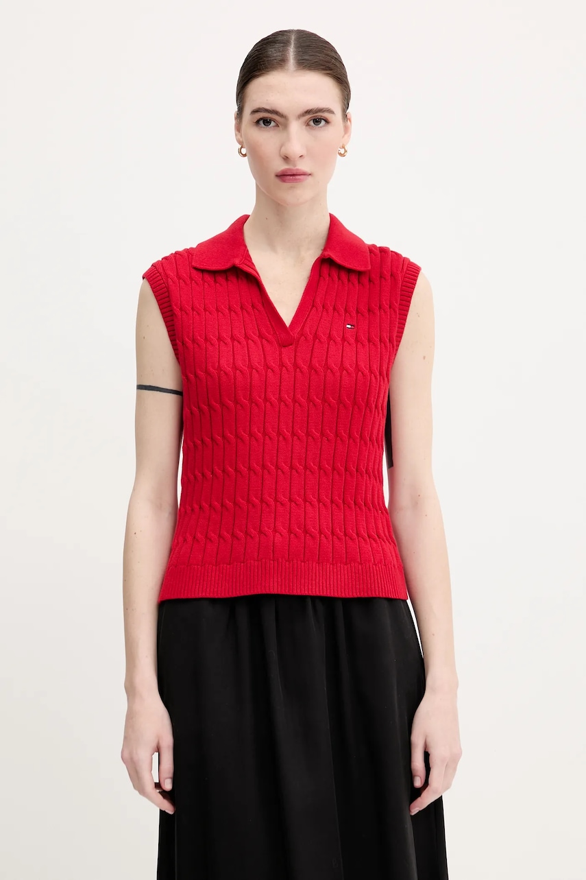 Bavlněná vesta Tommy Hilfiger dámská, červená barva, WW0WW45655