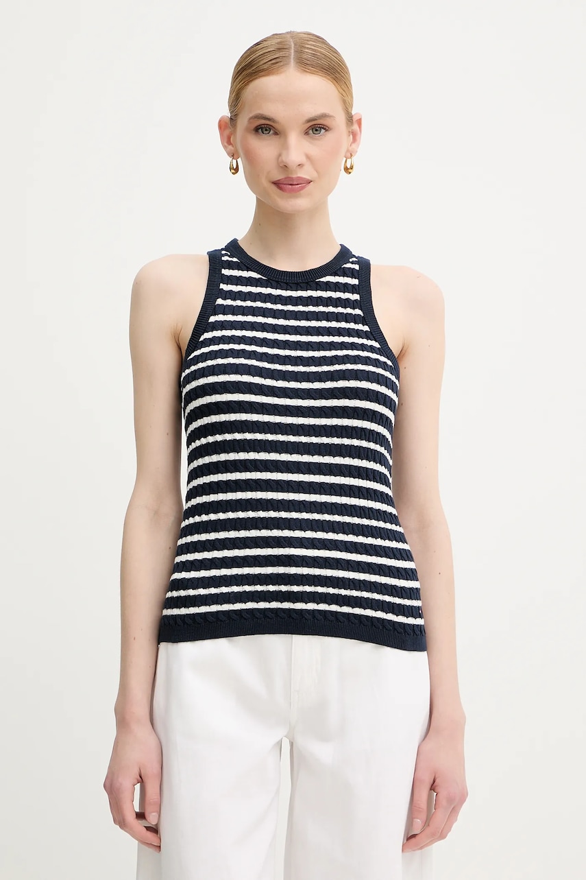 Bavlněná vesta Tommy Hilfiger dámská, tmavomodrá barva, WW0WW45706