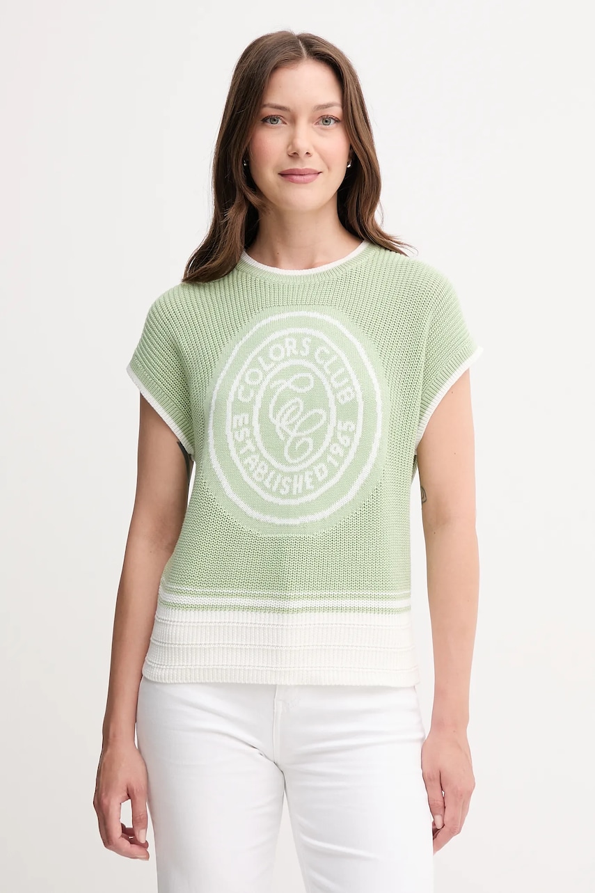 Bavlněná vesta United Colors of Benetton dámská, zelená barva, 1494E10EH