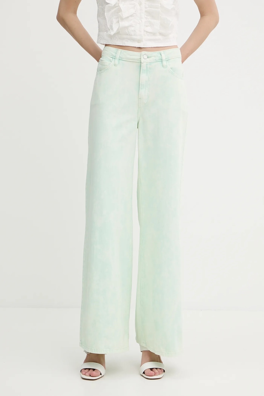 Bavlněné džíny Guess BELLFLOWER dámské, zelená barva, W5GA82 WHAG1