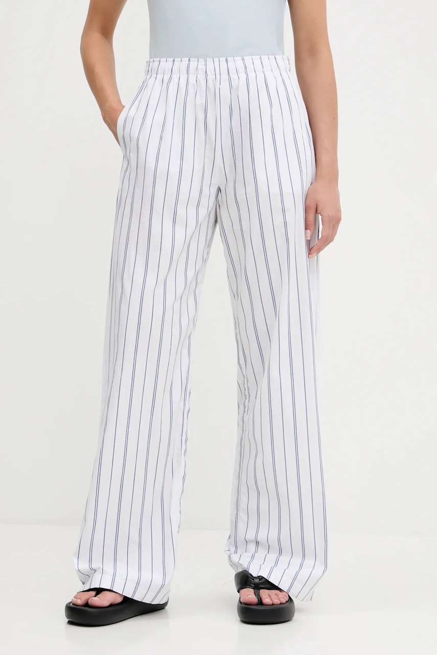 Bavlněné kalhoty Abercrombie & Fitch dámské, bílá barva, high waist, KI156-5289