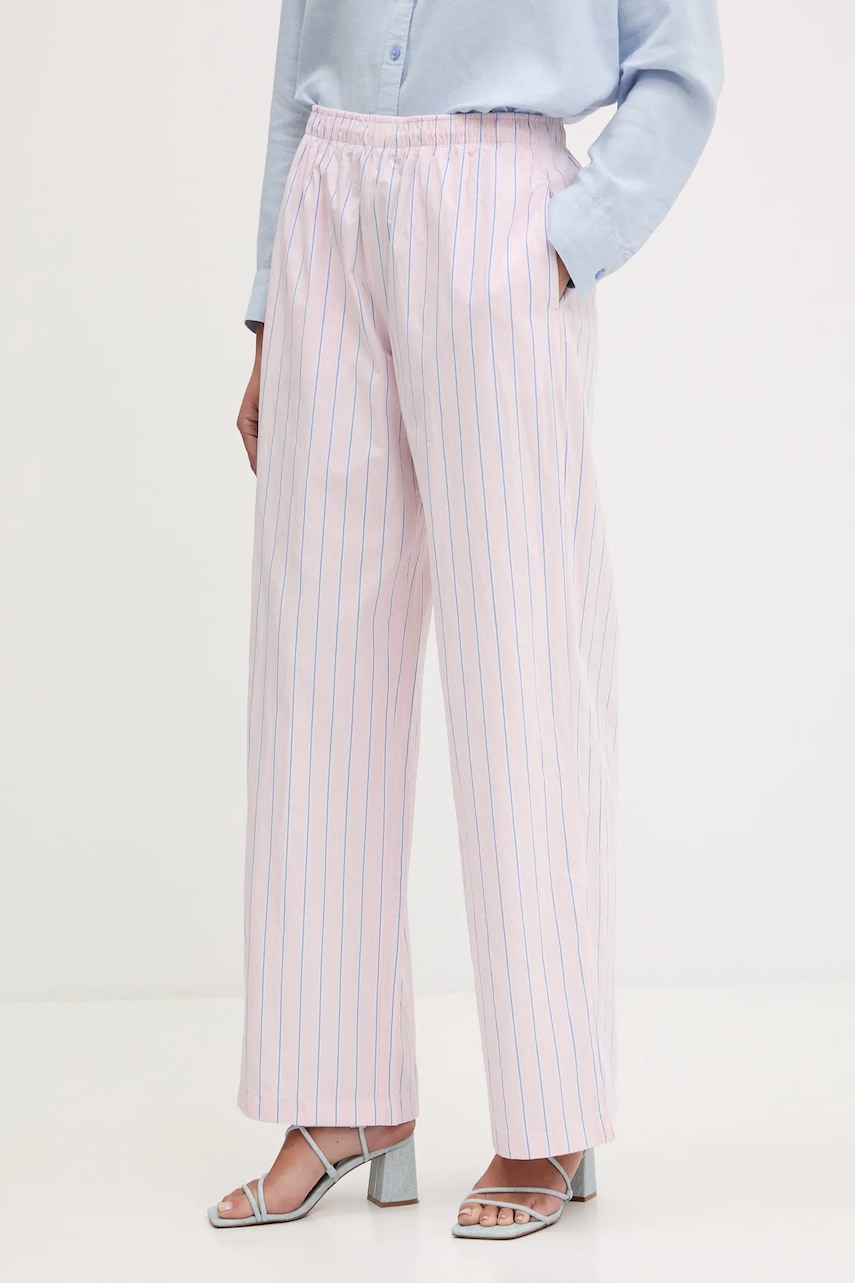 Bavlněné kalhoty Abercrombie & Fitch dámské, růžová barva, high waist, KI156-5288