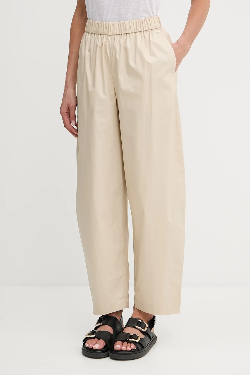 Bavlněné kalhoty Armani Exchange dámské, béžová barva, široké, high waist, XW000475 AF12812