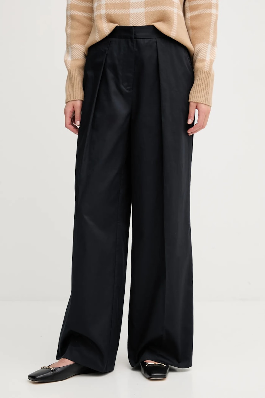 Bavlněné kalhoty Barbour COLLEEN tmavomodrá barva, široké, high waist, LTR0394