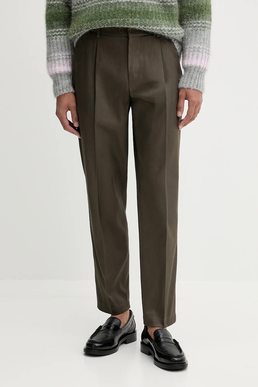 Bavlněné kalhoty BARENA VENEZIA Pantalone Gazara pánské, zelená barva, přiléhavé, PAU5256.2785