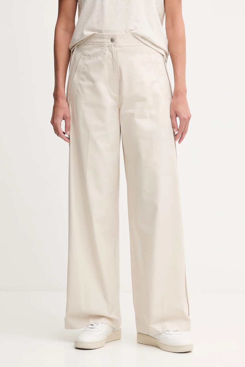 Bavlněné kalhoty Calvin Klein Jeans dámské, béžová barva, široké, high waist, LV044D612G