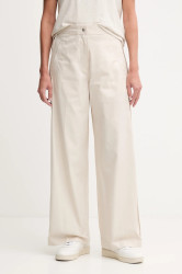 Bavlněné kalhoty Calvin Klein Jeans dámské, béžová barva, široké, high waist, LV044D612G