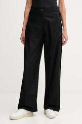 Bavlněné kalhoty Calvin Klein Jeans dámské, černá barva, široké, high waist, LV044D612G
