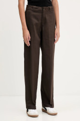 Bavlněné kalhoty Dickies dámské, hnědá barva, široké, high waist, DK0A87PL