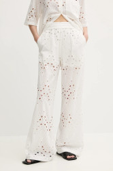 Bavlněné kalhoty Gestuz dámské, bílá barva, široké, high waist, 10910510