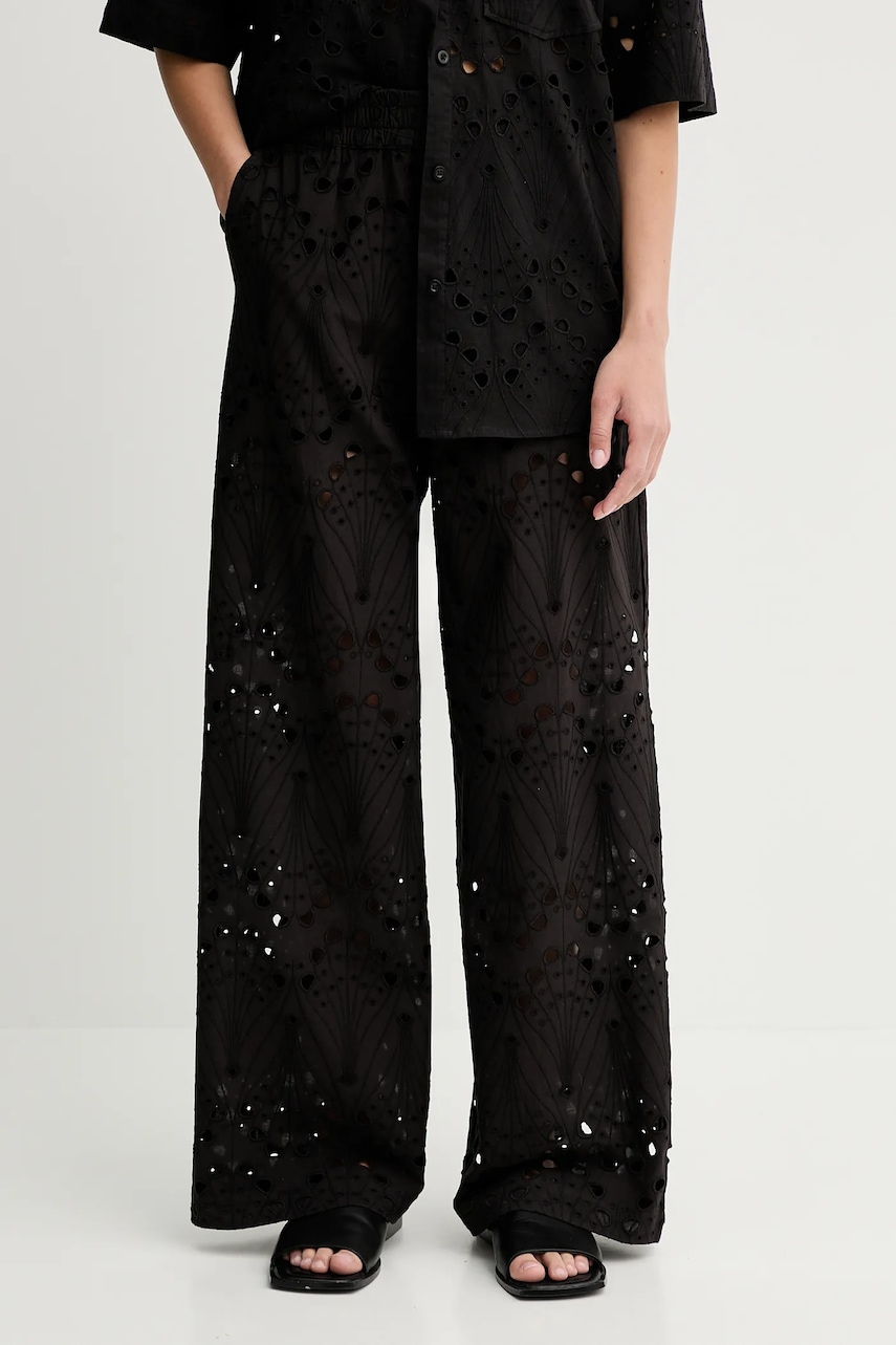 Bavlněné kalhoty Gestuz dámské, černá barva, široké, high waist, 10910510