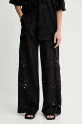Bavlněné kalhoty Gestuz dámské, černá barva, široké, high waist, 10910510