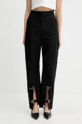 Bavlněné kalhoty IRO dámské, černá barva, high waist, WM23MALLIA
