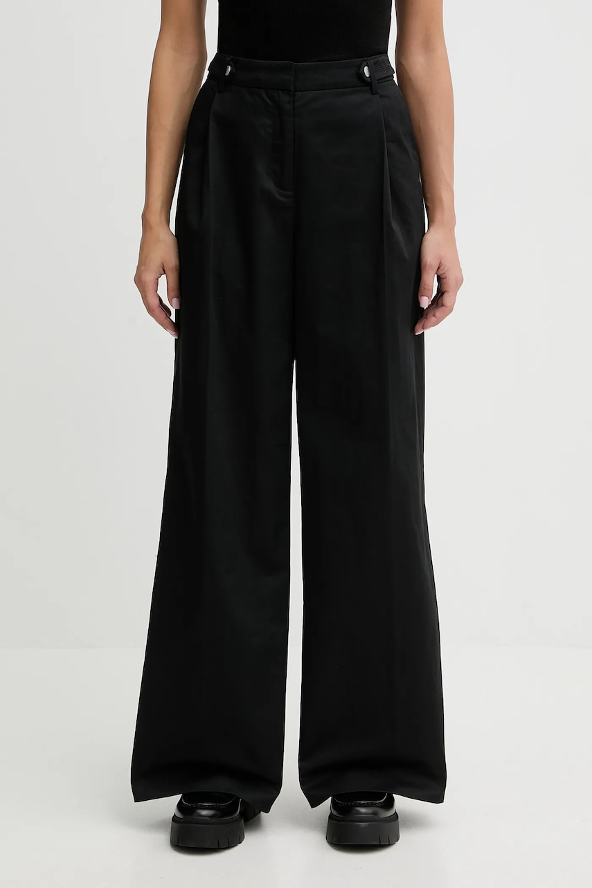Bavlněné kalhoty Karl Lagerfeld Jeans dámské, černá barva, široké, high waist, B1W10086