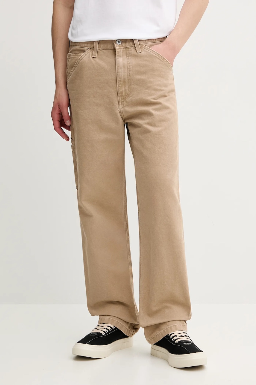 Bavlněné kalhoty Levi's 568 LOOSE STRT CARPENTER pánské, béžová barva, 55849.0067