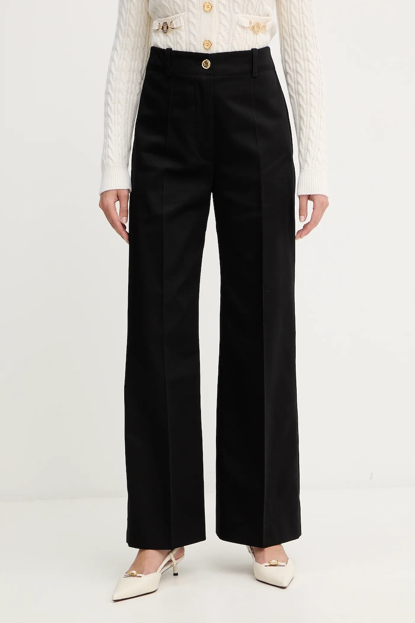 Bavlněné kalhoty Patou dámské, černá barva, high waist, TR0020074