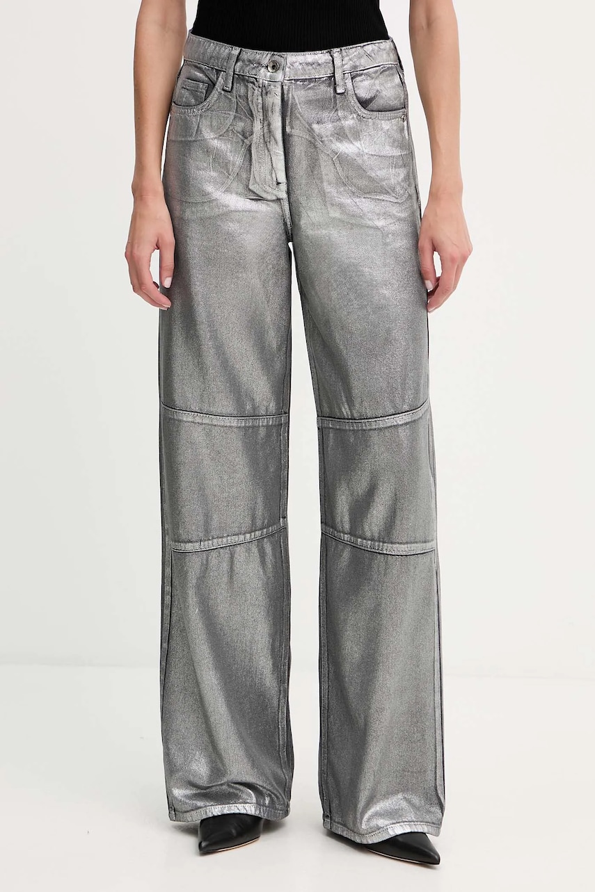 Bavlněné kalhoty Patrizia Pepe dámské, stříbrná barva, široké, high waist, 8P0737 D114