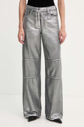 Bavlněné kalhoty Patrizia Pepe dámské, stříbrná barva, široké, high waist, 8P0737 D114