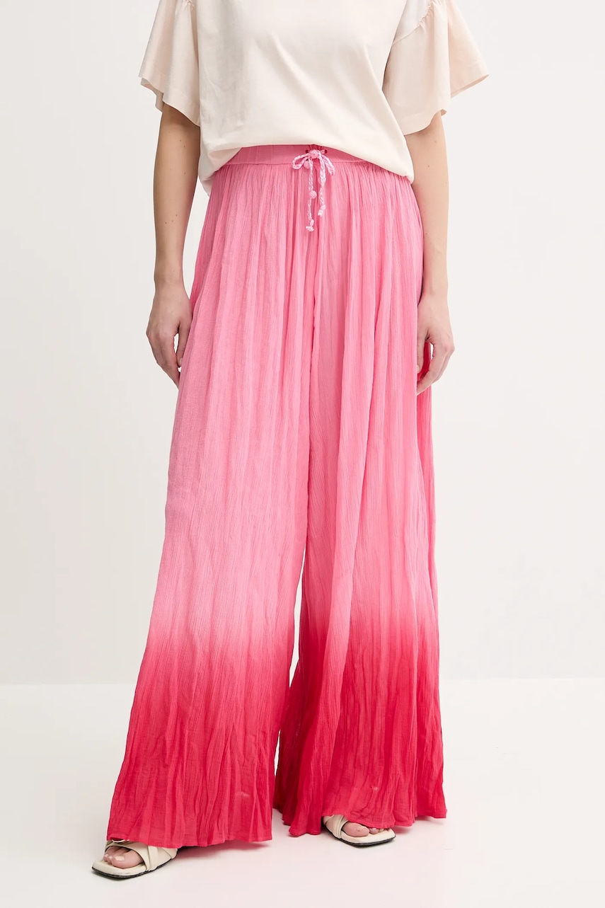 Bavlněné kalhoty Pinko dámské, růžová barva, široké, high waist, 104756 A2G4