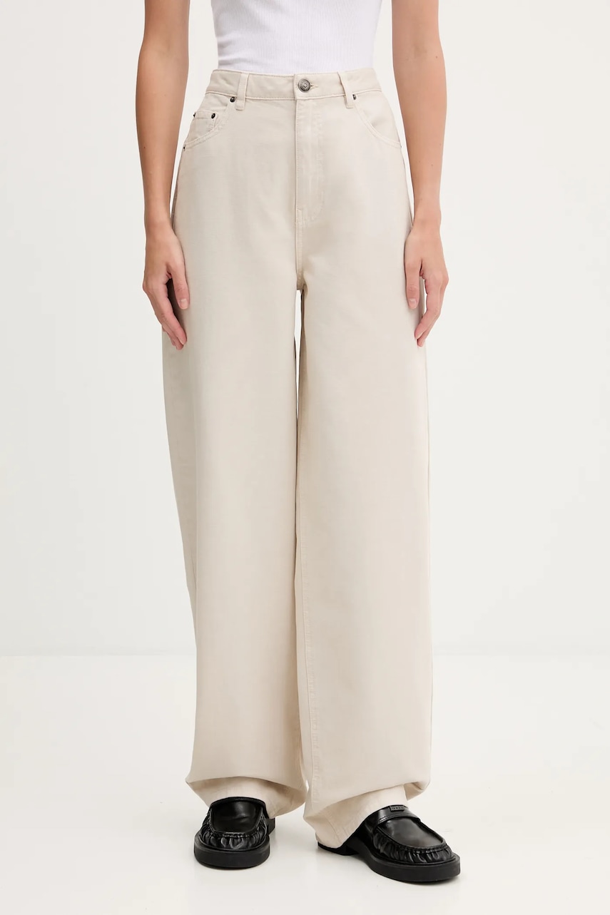 Bavlněné kalhoty Rotate dámské, béžová barva, široké, high waist, 1142981763