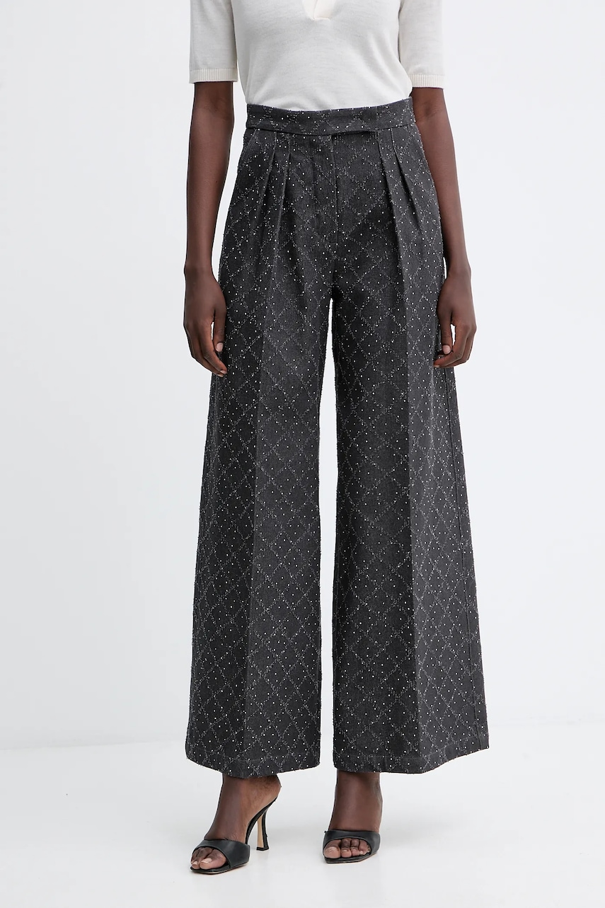 Bavlněné kalhoty Simona Corsellini dámské, šedá barva, široké, high waist, A25CPPA01001