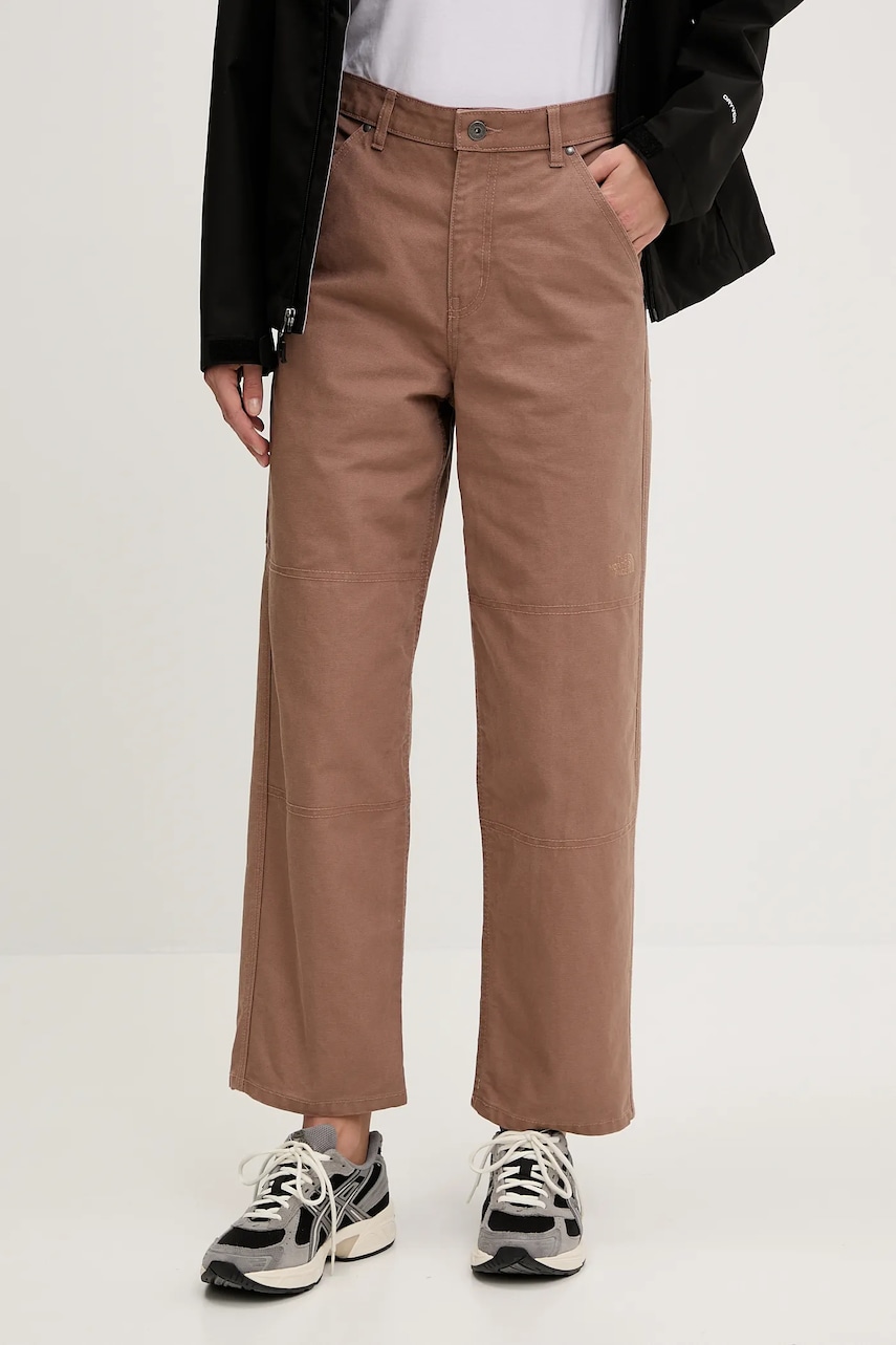 Bavlněné kalhoty The North Face Cedar Canvas Work dámské, hnědá barva, high waist, NF0A8B9D6IH1