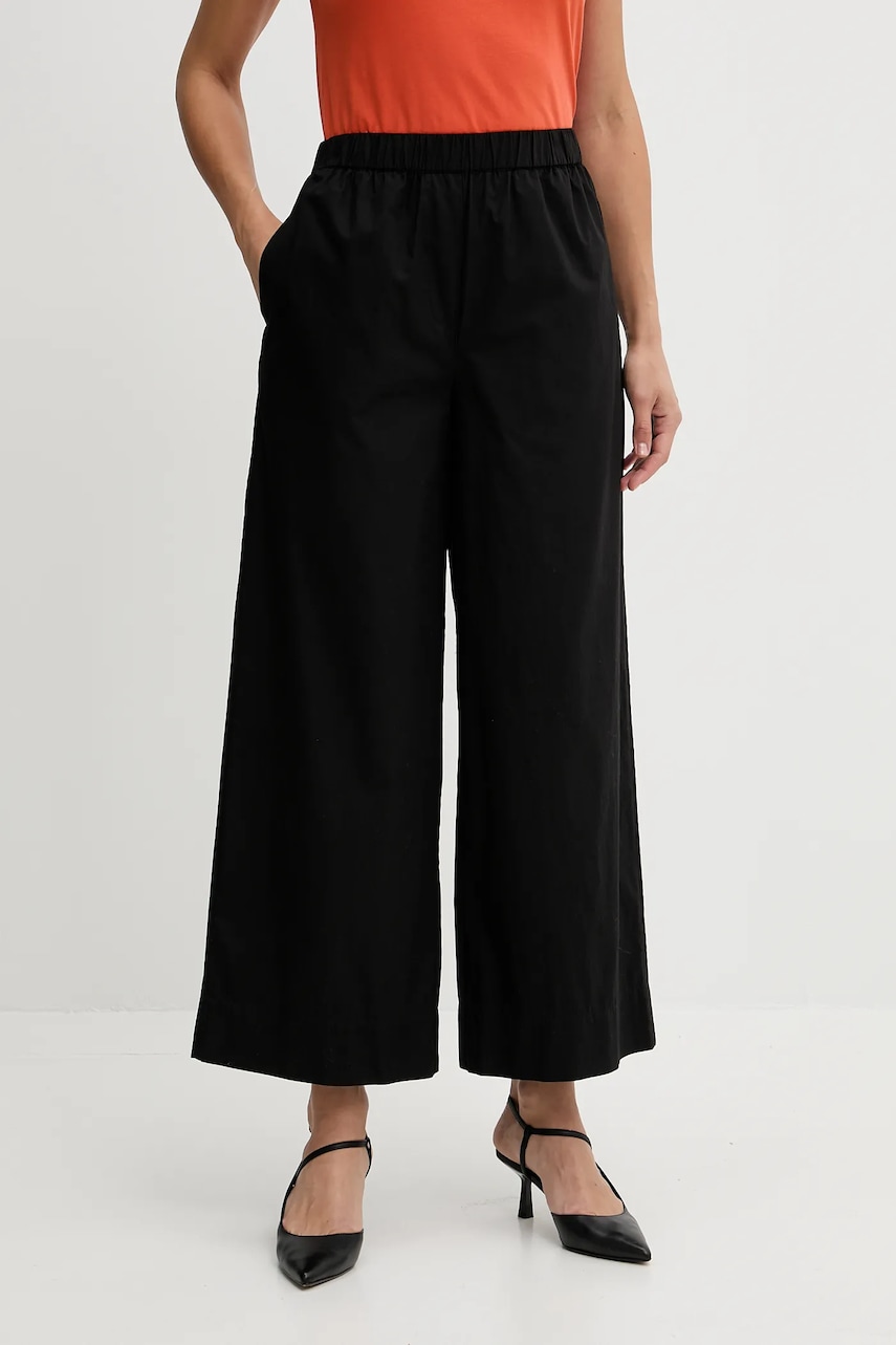 Bavlněné kalhoty Tommy Hilfiger dámské, černá barva, high waist, WW0WW45891