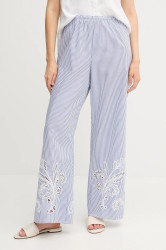 Bavlněné kalhoty Tommy Hilfiger dámské, modrá barva, široké, high waist, WW0WW46108