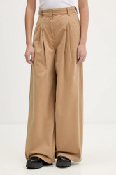 Bavlněné kalhoty Tommy Jeans dámské, zelená barva, široké, high waist, DW0DW22634