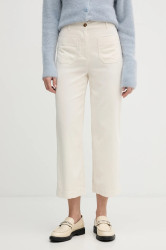 Bavlněné kalhoty United Colors of Benetton dámské, béžová barva, high waist, 494BDE02I