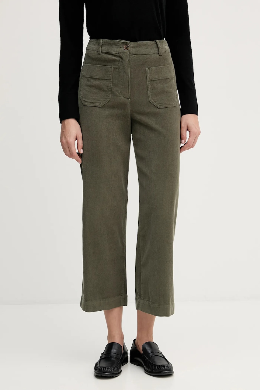 Bavlněné kalhoty United Colors of Benetton dámské, zelená barva, high waist, 494BDE02I