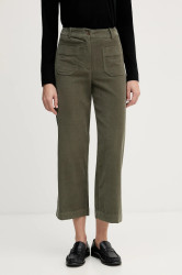 Bavlněné kalhoty United Colors of Benetton dámské, zelená barva, high waist, 494BDE02I