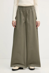 Bavlněné kalhoty United Colors of Benetton dámské, zelená barva, široké, high waist, 4PAXDF0A4