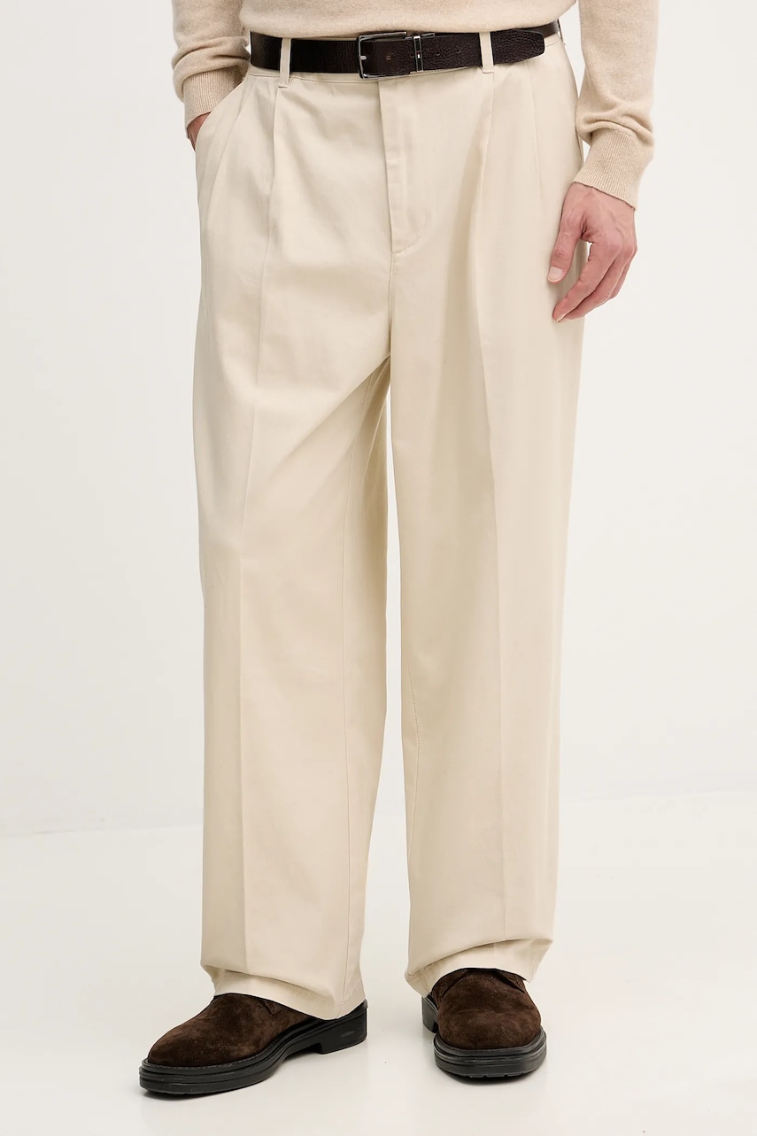 Bavlněné kalhoty United Colors of Benetton pánské, béžová barva, ve střihu chinos, 4XVTUF05U