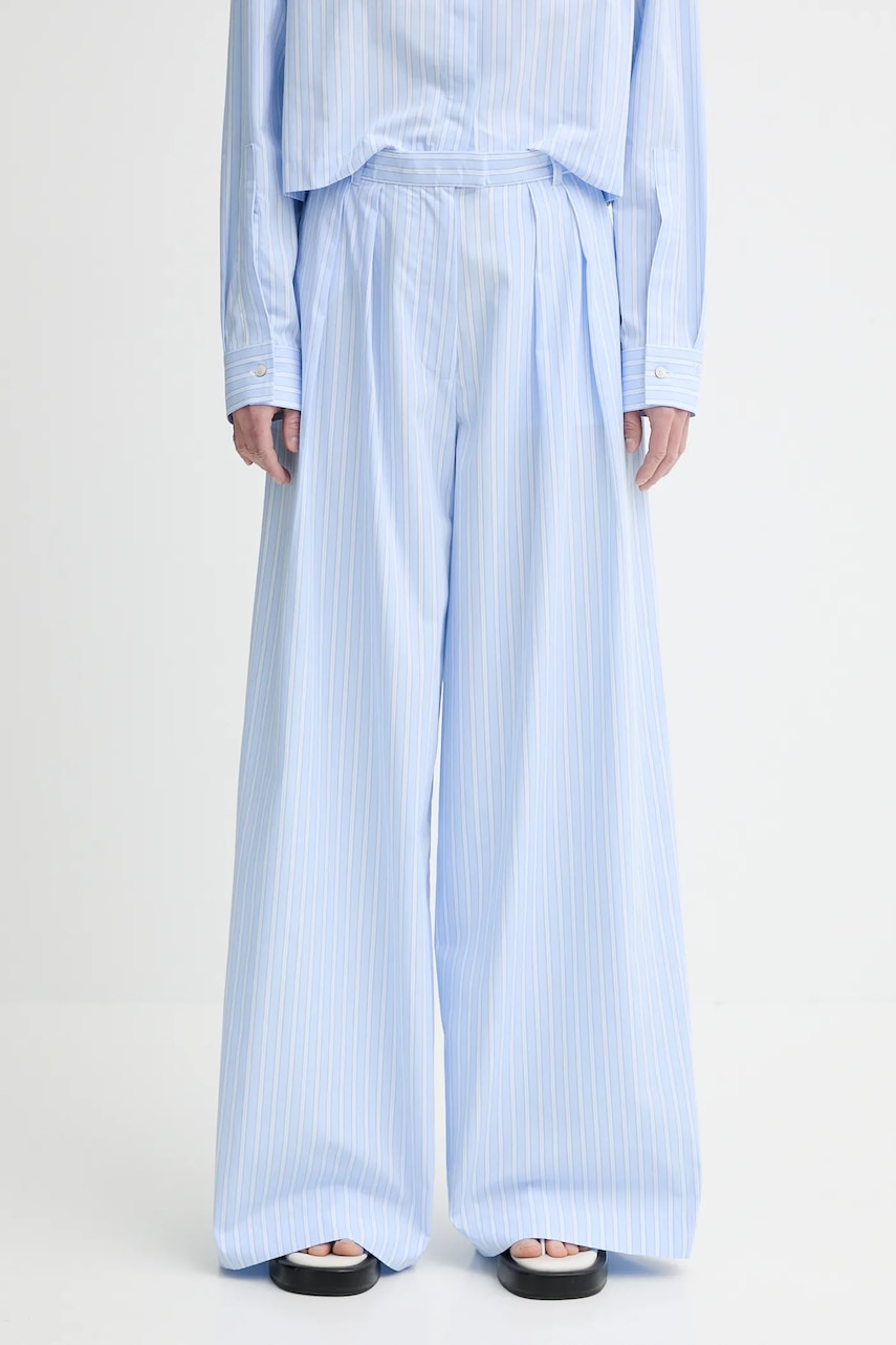 Bavlněné kalhoty Won Hundred dámské, modrá barva, široké, high waist, 3490-14268