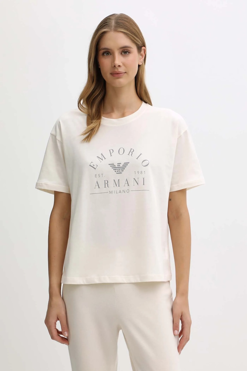 Bavlněné lounge tričko Emporio Armani Underwear dámské, béžová barva, EW001898 AF15345