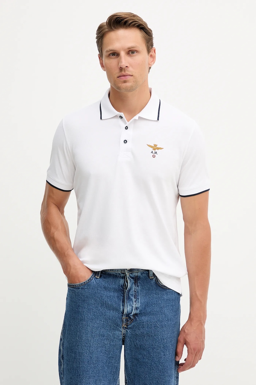 Bavlněné polo tričko Aeronautica Militare pánské, bílá barva, PO1308UP00082