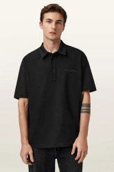 Bavlněné polo tričko AllSaints XANDER pánské, černá barva, M071PC