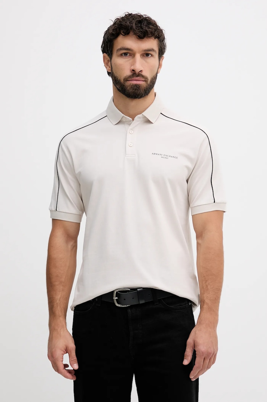 Bavlněné polo tričko Armani Exchange pánské, béžová barva, XM001359 AF13026