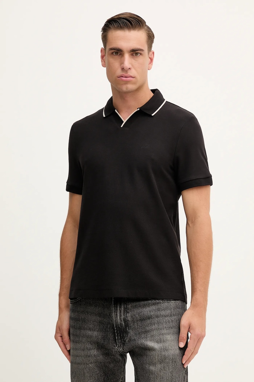 Bavlněné polo tričko Armani Exchange pánské, černá barva, s aplikací, XM001364 AF16261