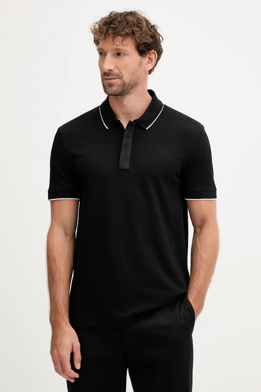 Bavlněné polo tričko Armani Exchange pánské, černá barva, XM001285 AF10366