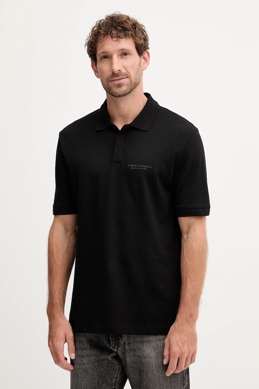 Bavlněné polo tričko Armani Exchange pánské, černá barva, XM001286 AF10366