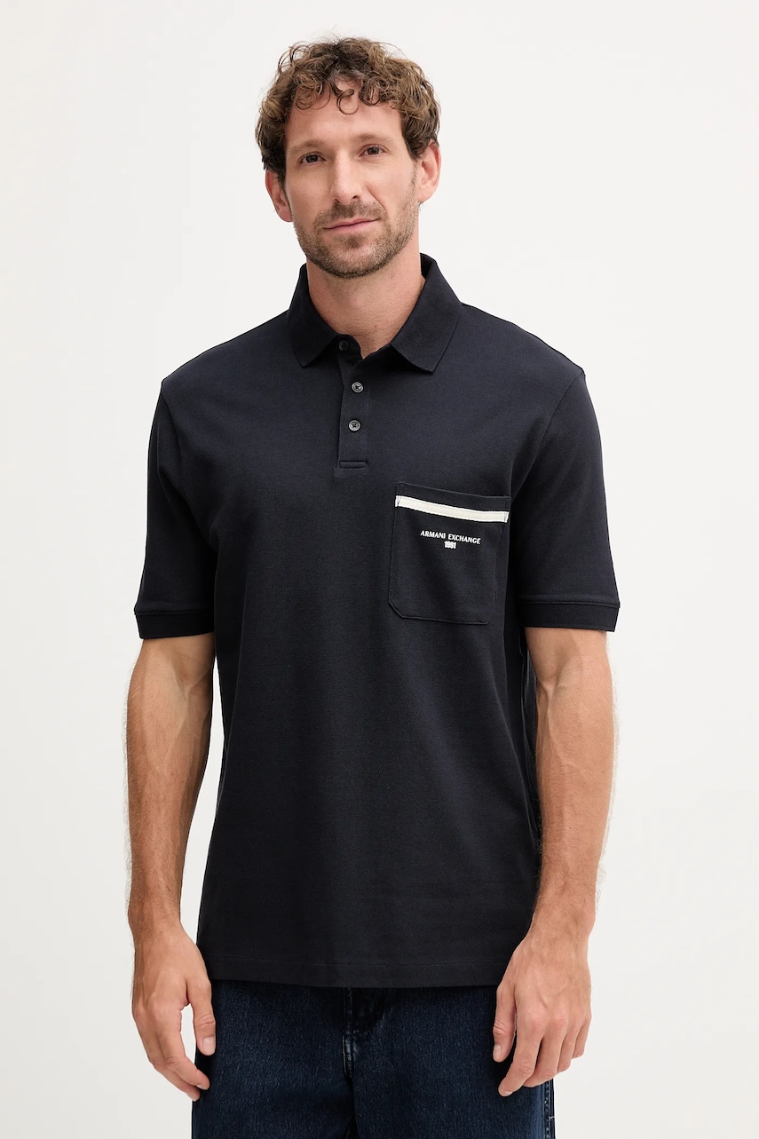 Bavlněné polo tričko Armani Exchange pánské, tmavomodrá barva, s potiskem, XM000990 AF10366