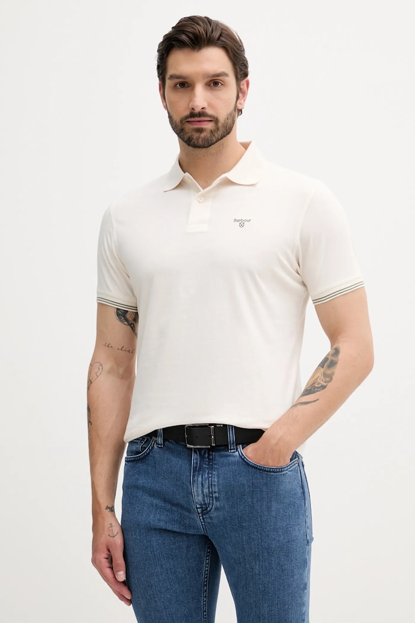 Bavlněné polo tričko Barbour AUSTWICK pánské, béžová barva, MML1484