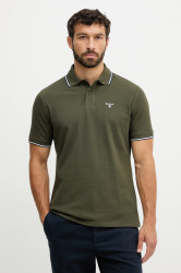Bavlněné polo tričko Barbour pánské, zelená barva, s aplikací, MML1499
