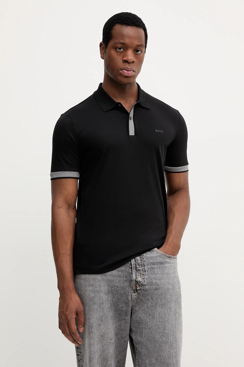 Bavlněné polo tričko BOSS H-Phillipson 200 pánské, černá barva, 50543865